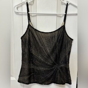 Papell Boutique Evening, Beaded Silk Top, Nude Lining, Back Zip, Size S